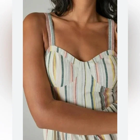 NWT Lucky Brand Women's Striped Corset Maxi Stripes Cotton Linen Dress Size M - Picture 1 of 12